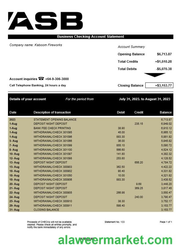 ASB Bank company statement Word and PDF template